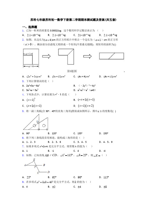 苏科七年级苏科初一数学下册第二学期期末测试题及答案(共五套)