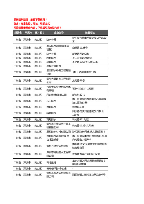 新版广东省深圳市南山区防水企业公司商家户名录单联系方式地址大全31家