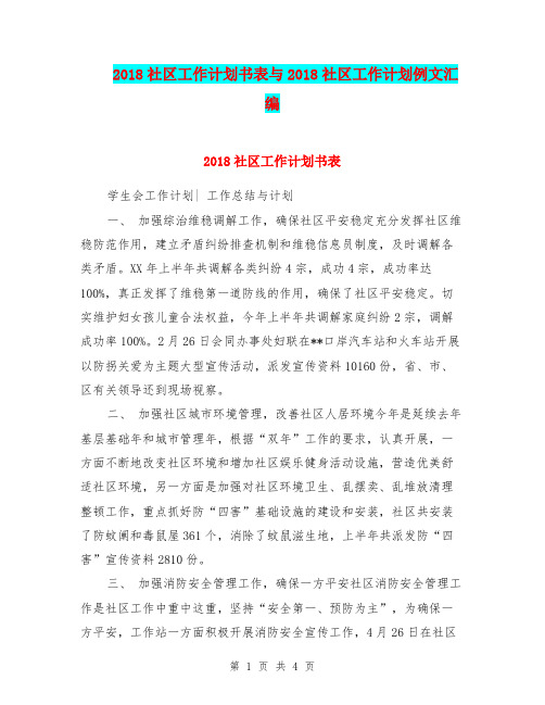 2018社区工作计划书表与2018社区工作计划例文汇编.doc