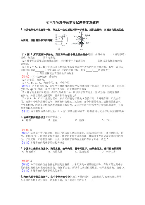 初三生物种子的萌发试题答案及解析
