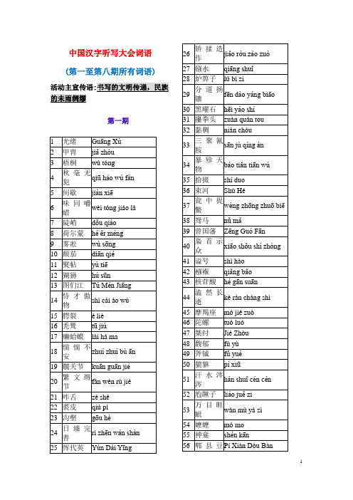 高考语音中国汉字听写大会词语汇总18期适于高三语音复习表格形