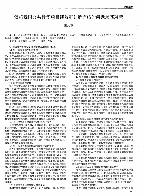 浅析我国公共投资项目绩效审计所面临的问题及其对策