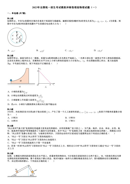 2023年全国统一招生考试模拟冲刺卷理综物理试题(一)