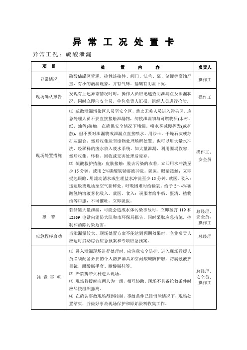 硫酸泄漏应急处置卡