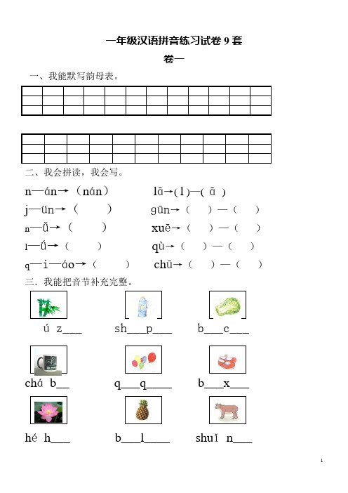 一年级汉语拼音练习试卷9套