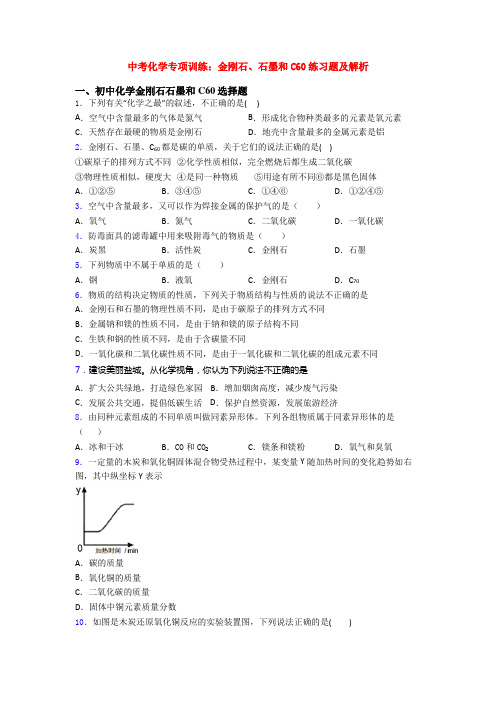 中考化学专项训练：金刚石、石墨和C60练习题及解析