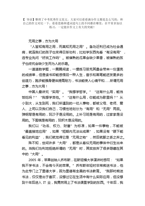 中考优秀作文范文：无用之事方为大用