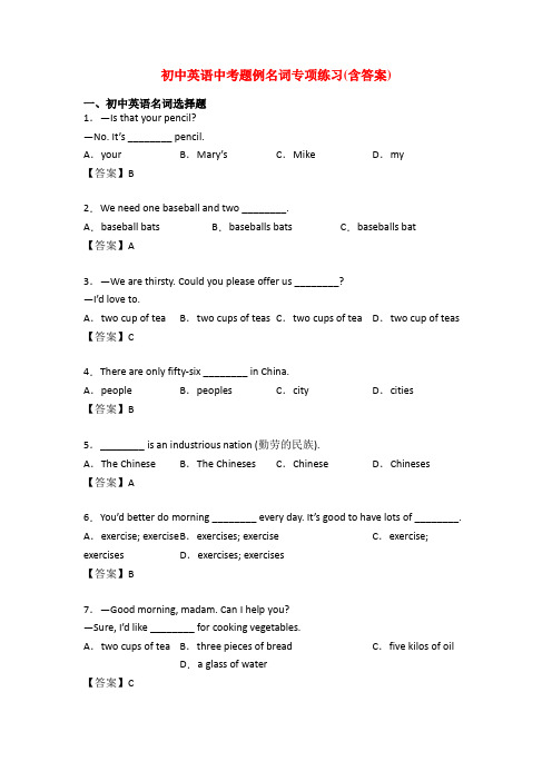 初中英语中考题例名词专项练习(含答案)