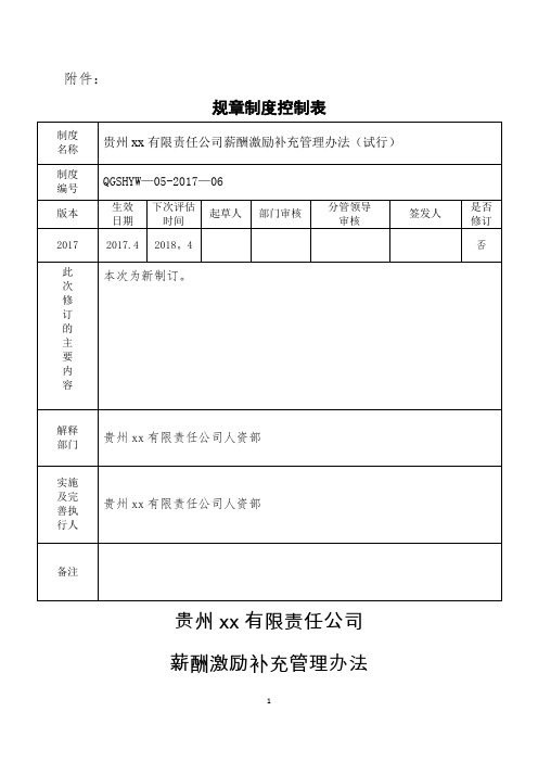 贵州xx有限责任公司薪酬激励补充管理办法(试行)