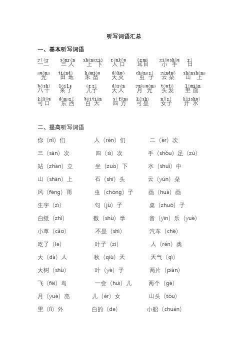 部编版一年级语文上册听写词语+多音字汇总