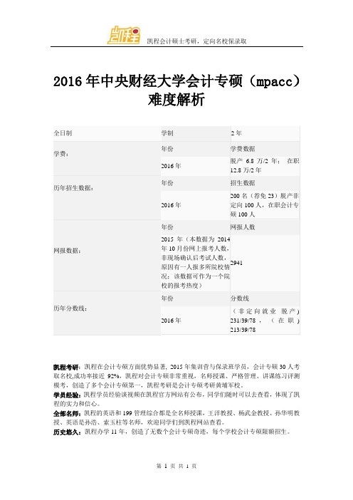 2016年中央财经大学会计专硕(mpacc)难度解析