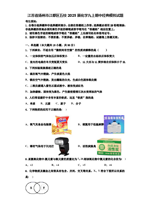 江苏省扬州市江都区五校2025届化学九上期中经典模拟试题含解析