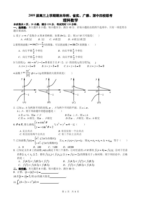 华附、省实、广雅、深中四校2009届高三上学期期末联考数学(理)试题