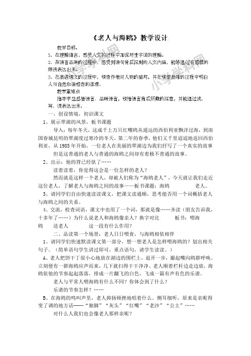 六年级上语文教案-老人与海鸥-人教新课标(2)