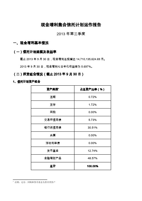 现金增利集合信托计划运作报告