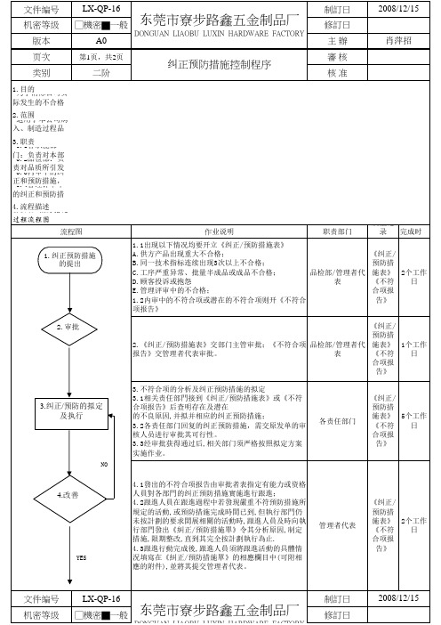 QP-16纠正预防控制程序