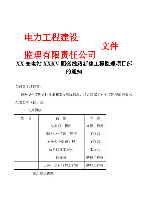 关于成立项目部机构文件