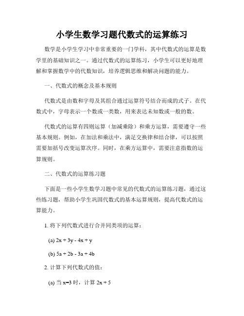 小学生数学习题代数式的运算练习