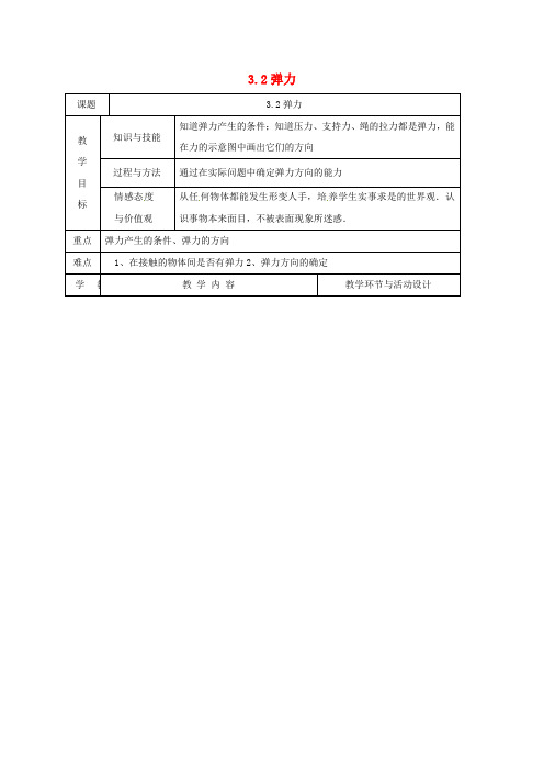 高中物理《3_2 弹力》教案 新人教版必修1