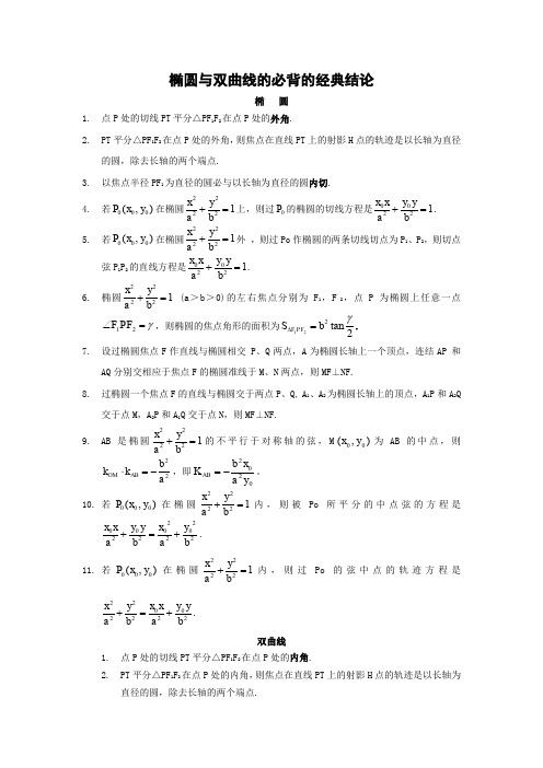 椭圆与双曲线的必背的经典结论