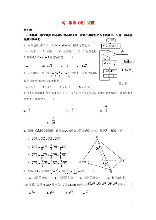 河北邯郸市馆陶县高二数学上学期第三次月考试题 理 新人教A版