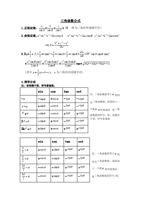 (完整版)高中数学三角函数公式大全全解