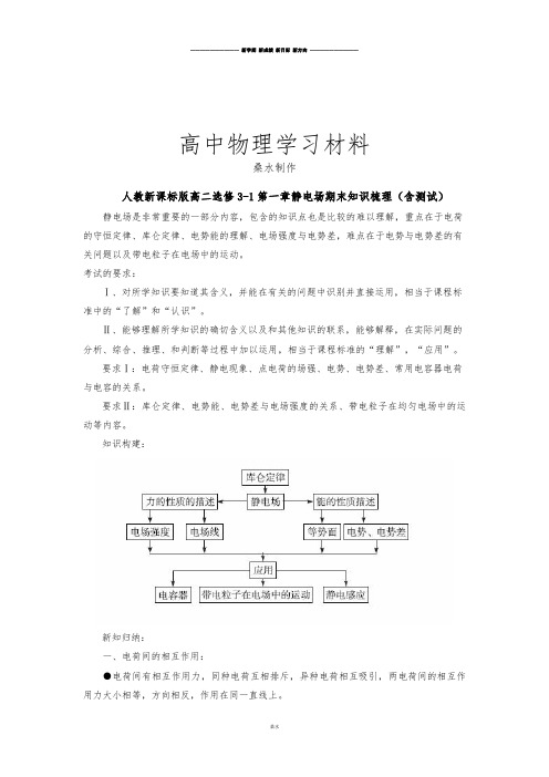 人教版高中物理选修3-1第一章静电场期末知识梳理(含测试).docx