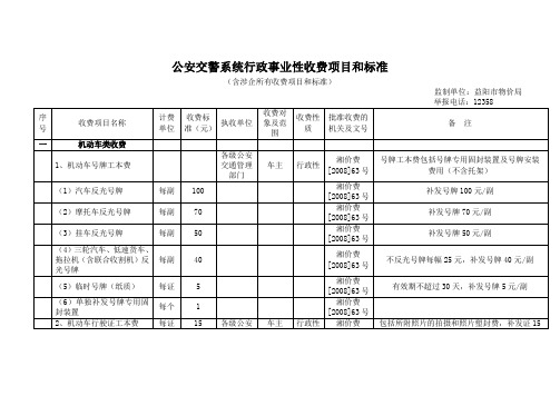 公安交警系统行政事业性收费项目和标准表.doc