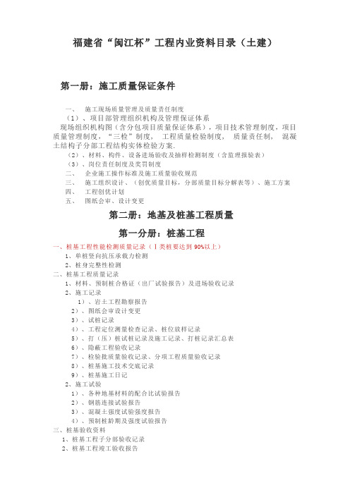 福建省“闽江杯”工程内业资料目录(土建)