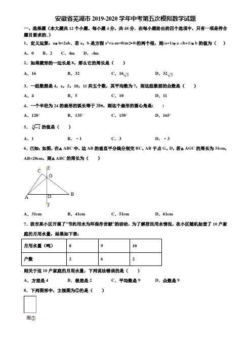 安徽省芜湖市2019-2020学年中考第五次模拟数学试题含解析