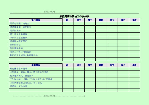 最新家庭清洁周期性安排工作表