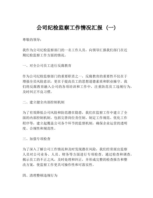 公司纪检监察工作情况汇报 (一)