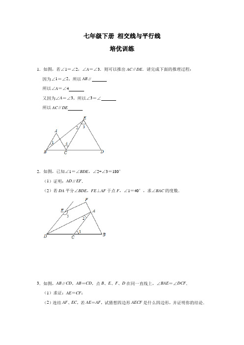 七年级下册 相交线与平行线 培优训练(含答案)