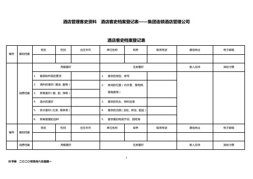 酒店管理客史资料  酒店客史档案登记表——集团连锁酒店管理公司2032(叶予舜)