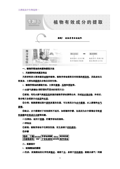 高二生物人教版选修一讲义：专题六 课题1 植物芳香油的提取 含答案