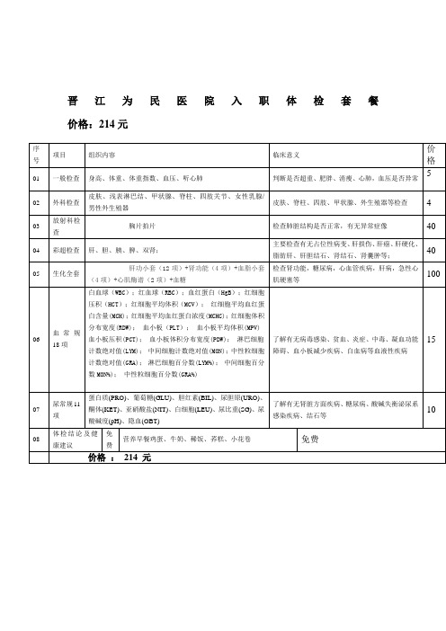 晋江为民医院入职体检套餐[1]