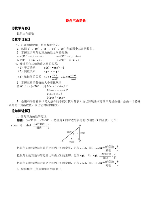 《锐角三角函数》教案