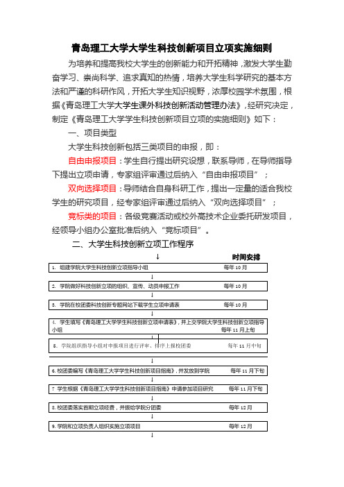 青岛理工大学大学生科技创新项目立项实施细则