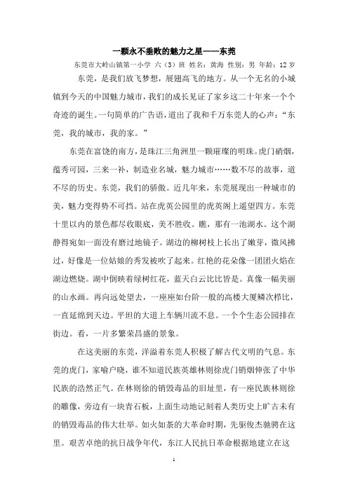 一颗永不垂败的魅力之星——东莞