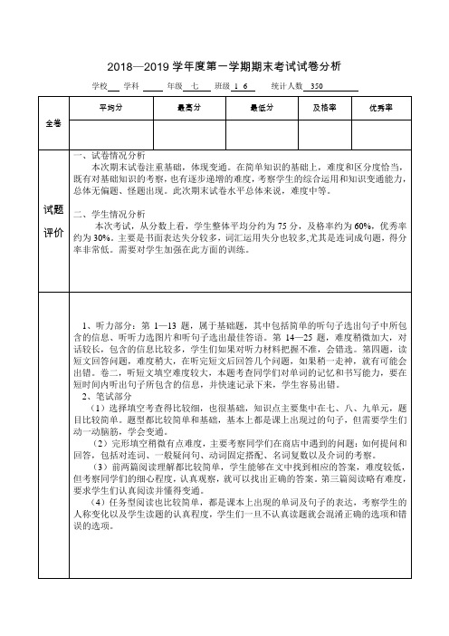 2018-2019七年级英语试卷分析