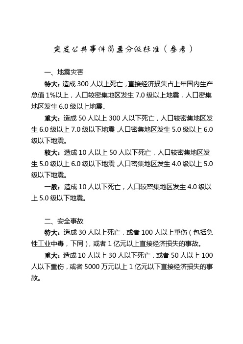 突发公共事件简要分级标准(参考)