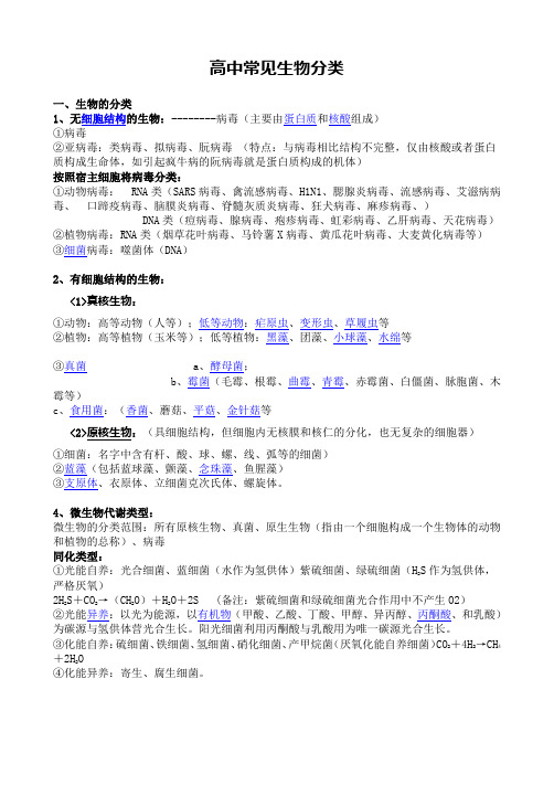 (完整版)高中生物常见的生物分类