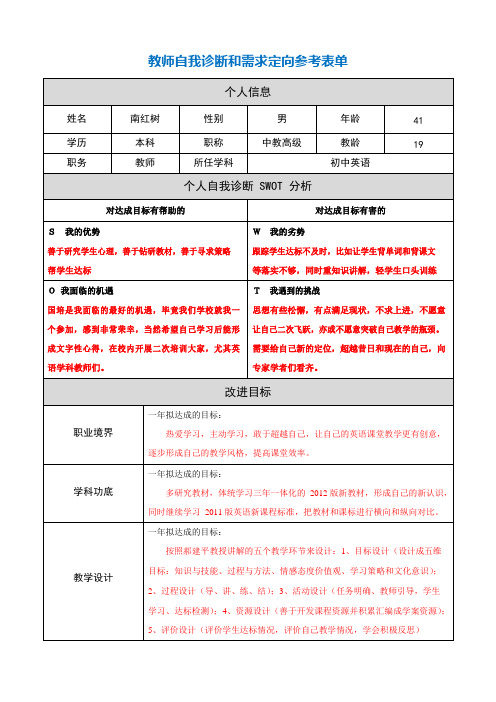 南红树老师的作业：教师自我诊断和需求定向参考表单