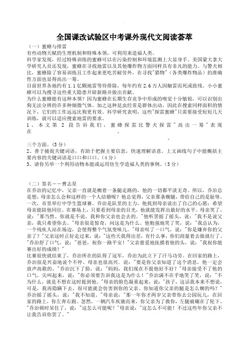 新人教版中考语文通用全国课外现代文阅读含答案