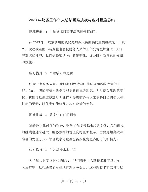 2023年财务工作个人总结困难挑战与应对措施总结