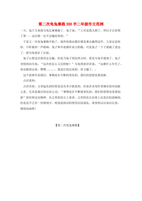 第二次龟兔赛跑200字二年级作文范例