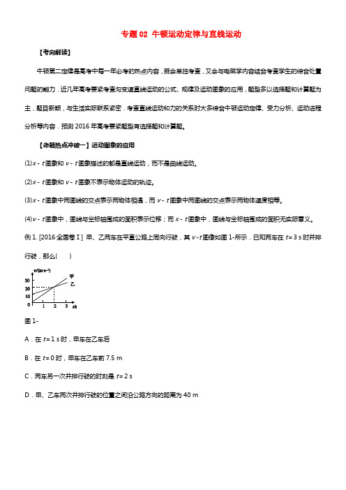 2017年高考物理考点解读命题热点冲破专题02牛顿运动定律与直线运动