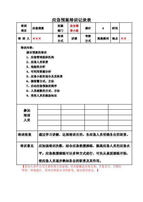 应急预案培训记录