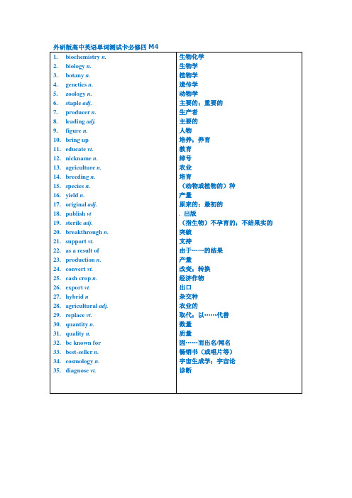 外研版高中英语单词测试卡必修四M4