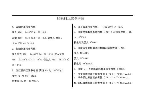 正常参考值